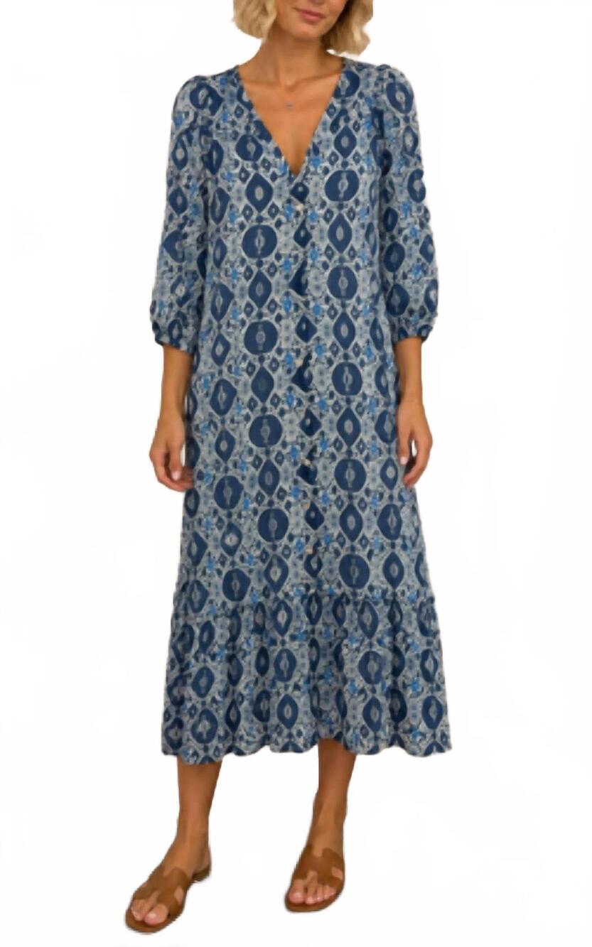 NEW DOLMA long printed shirt dress in navy-white